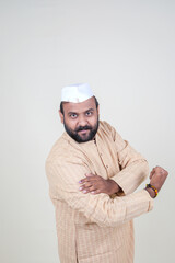 A young villager man showing finger after voting. voting sign in India . 