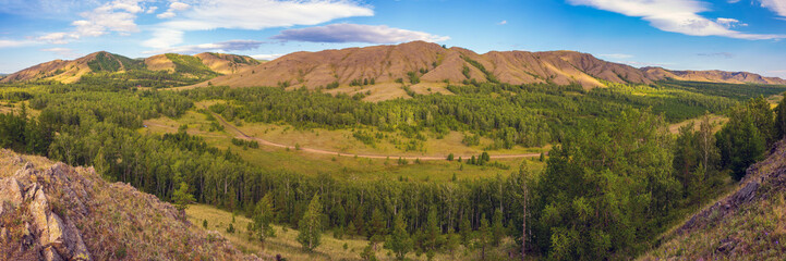 Fototapeta premium the picturesque Nurali ridge in the uchalinsky district in the southern Urals in the republic of Bashkortostan on a beautiful summer day