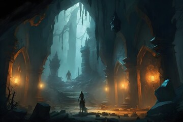 dark underground fantasy elven city Forgotten spiresDungeonss and dragons Underground Huge cavern concept art 