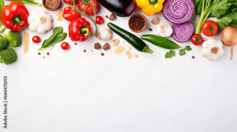 Aufkleber top view of fresh vegetable frame on white background with blank space for text cooking healthy eati