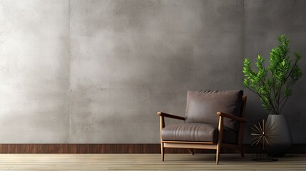 Simplistic interior background featuring armchair and rustic details 3d render