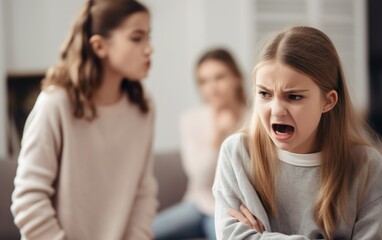 Girlfriend or sister yelling at girl during family quarrel. AI, Generative AI