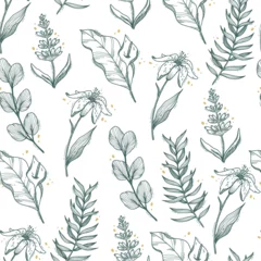 Papier Peint photo Ensemble nature aquarelle Seamless hand drawn flower leaves collection vector pattern. Use for fabric, wall, background and more print.