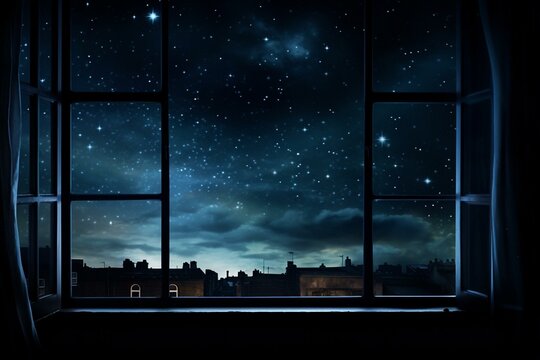 view of night sky from a window. Generative AI