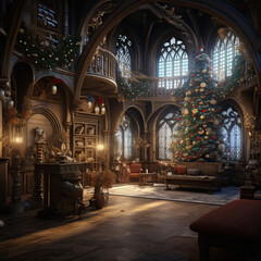 Fototapeta na wymiar Christmas in the Enchanted Castle, Generative AI illustration