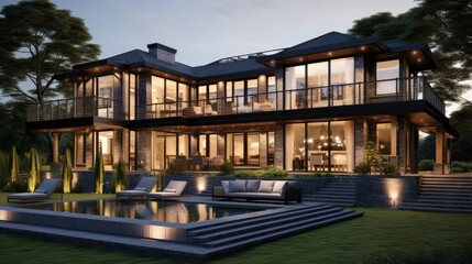 Newly constructed lavish residence pictured in 3D - obrazy, fototapety, plakaty
