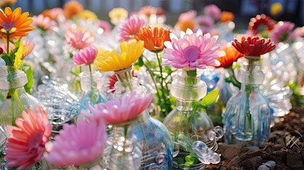 Recycled plastic bottle creates lovely outdoor flowerbed