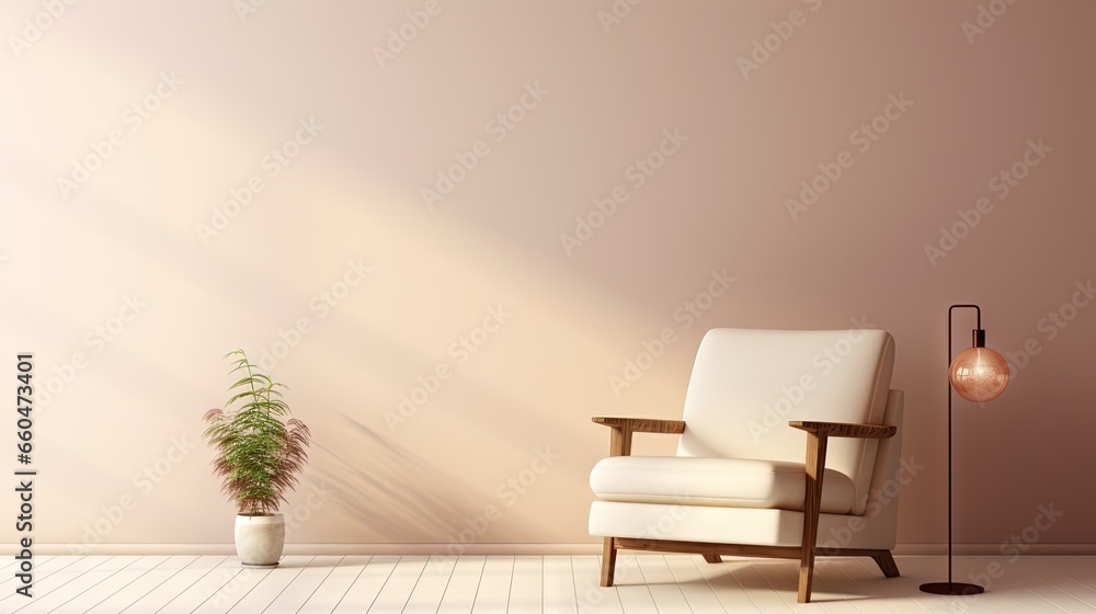 Poster minimalist 3d rendering of an armchair on a cream colored wall background