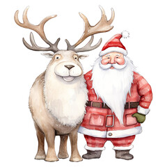 Christmas Santa Watercolor Clipart Collection Hand-Drawn Watercolor Christmas Art Santa Reindeer and Snowman