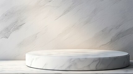 White Stucco Wall with Marble Table Perfect for Presenting Products
