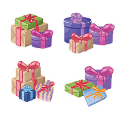 Colorful bright gift illustration, box with bow, symbol, vector