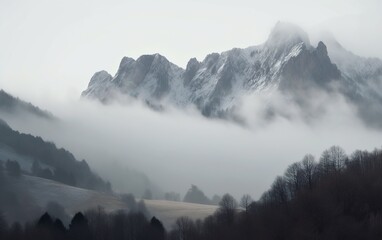 Mountains in the fog. AI, Generative AI