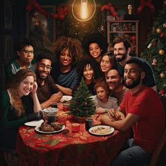 Fototapeta na wymiar Inclusive Christmas Family Gathering, Generative AI illustration