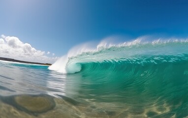 Nice breaking surf wave close to beach on a beautiful. AI, Generative AI