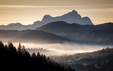 Fototapeta premium Mountains in the fog. AI, Generative AI