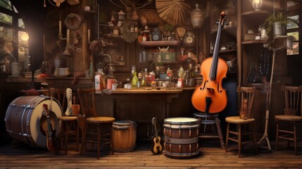 Musical instruments on pub stage