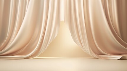 Silk backdrop in studio for showcasing beauty and fashion products Satin drapes in empty room mockup