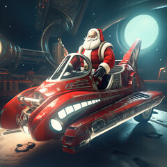 Fototapeta premium Santa's Futuristic Rocket Sleigh, Generative AI illustration