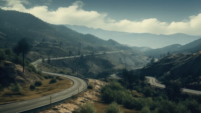 Mountain road descending quickly at high speed