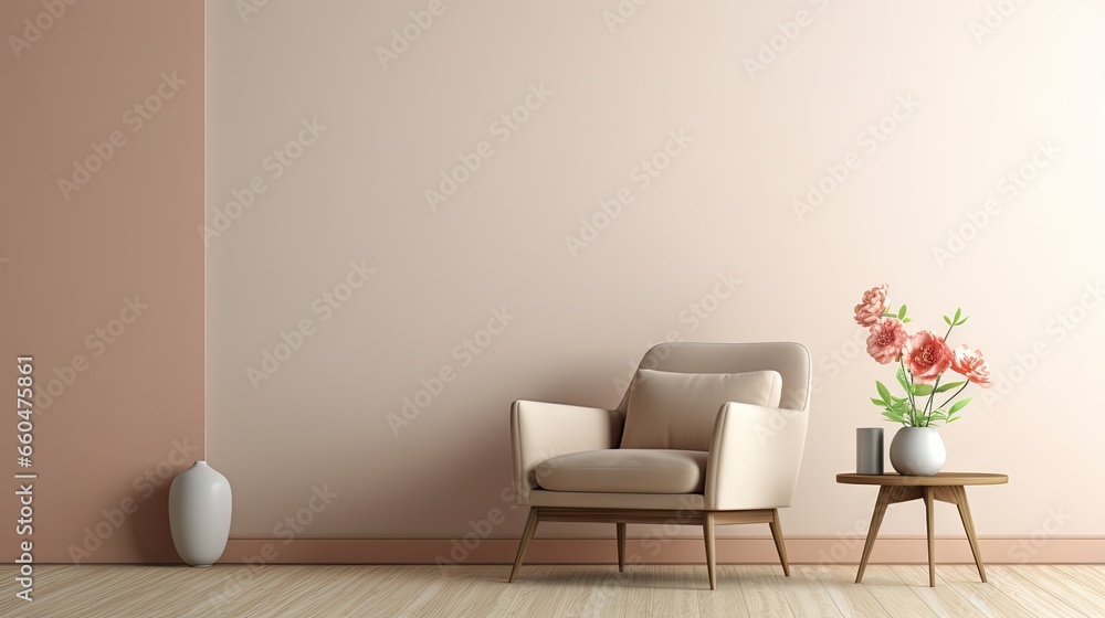 Poster minimalist 3d rendering of an armchair on a cream colored wall background