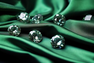 Loose Diamonds on Green Silk Background