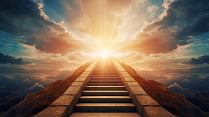 Religious inspiration a soaring staircase to the heavens symbolizing hope and triumph - obrazy, fototapety, plakaty