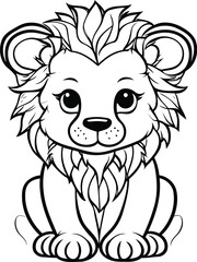Lion. Coloring book for adults. Black and white vector illustration.