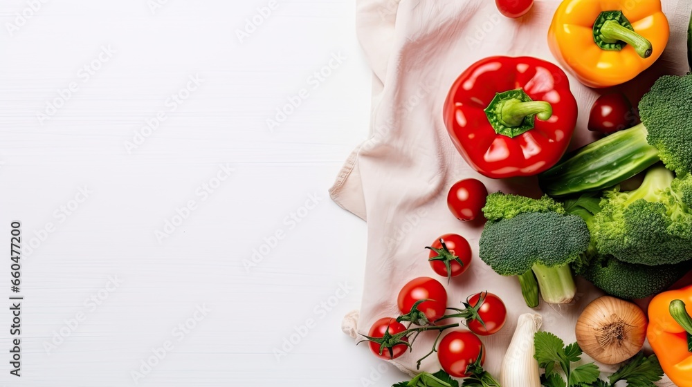 Aufkleber top view of fresh vegetable frame on white background with blank space for text cooking healthy eati