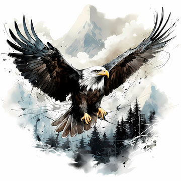 drawing of large american bird flying