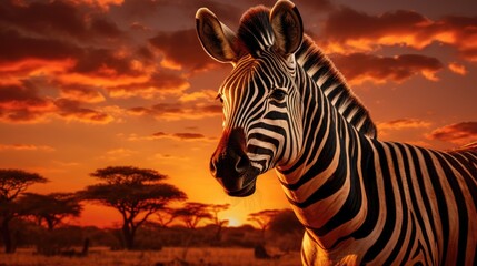 Fototapeta na wymiar Zebra in the Serengeti National Park Africa at sunset