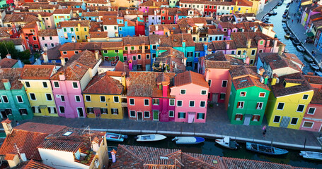 Aerial view of the colorful houses on Burano Island, in the province of Venice, Veneto region, Italy