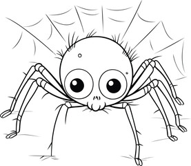 Black and white spider. Cartoon character for coloring book. Vector illustration.