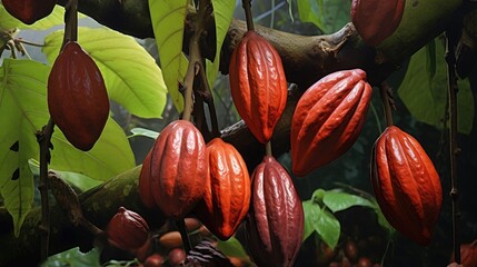 Ripe cocoa fruit ready for harvest in Jaén Cajamarca Peru