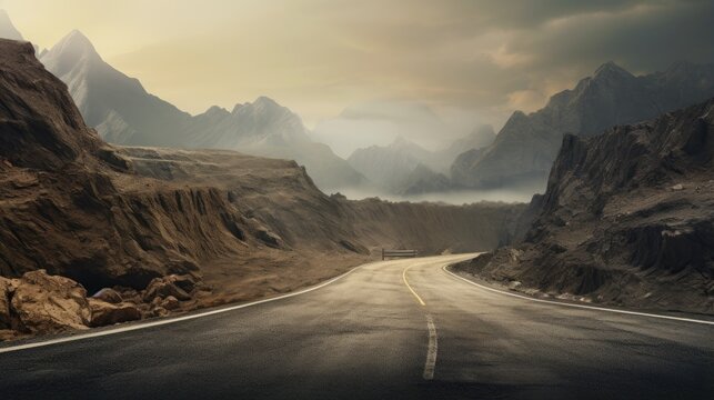 Mountain road descending quickly at high speed