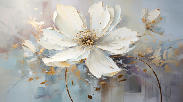 a painting of a white flower on a blue background.   Acrylic Painting of a Ivory color flower, Perfect for Wall Art.