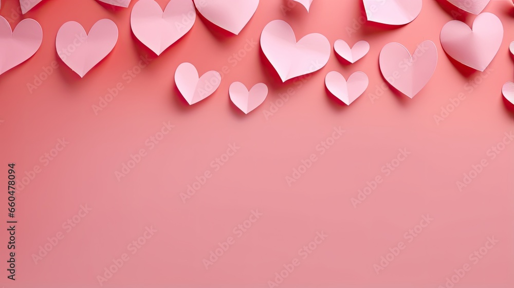 Poster valentines card with pink background paper hearts and space for message