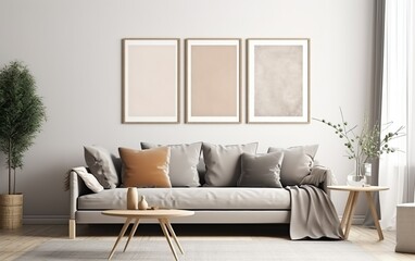 Stylish living room interior style with mock up frame. AI, Generative AI