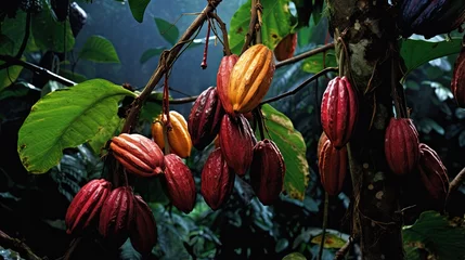 Wandaufkleber Ripe cocoa fruit ready for harvest in Jaén Cajamarca Peru © vxnaghiyev
