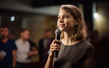 Young woman engaged in a heartfelt first-time public. AI, Generative AI