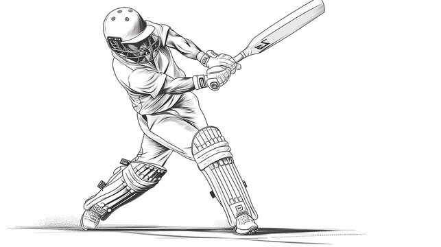 
Cricket Batsman Um desenho de linha isolado em fundo branco