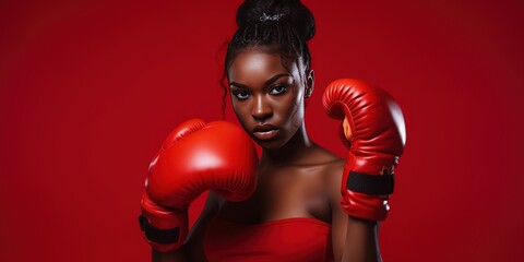 Boxer practicing her punches in a studio