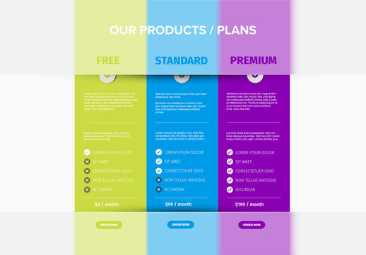 Three products cards features light schema template with glassy blocks