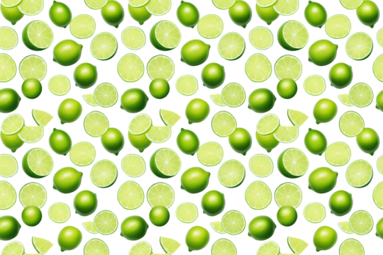 limes and slices of lime, seamless pattern background
