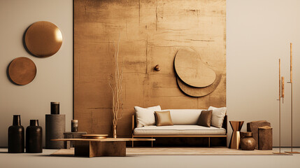 
Casa minimalista em tons terrosos, cobre e dourado - obrazy, fototapety, plakaty