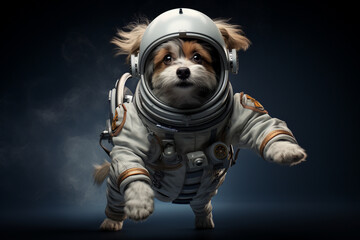 a dog wearing a spacesuit in outer space