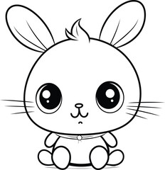 cute little rabbit cartoon vector illustration graphic design in black and white