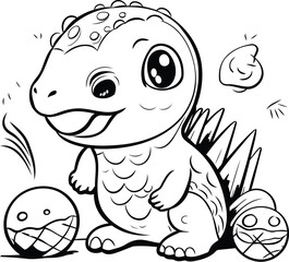 Black and White Cartoon Illustration of Cute Dinosaur Animal Character Coloring Book