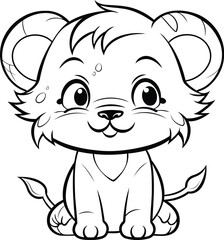 Cute Lion Cartoon Mascot Character Coloring Book Illustration