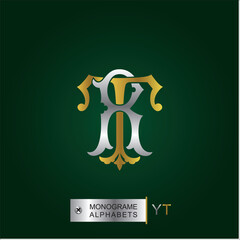 uxury Logo set Calligraphic Monogram design for Premium brand identity. gold and silver Letter on Dark green
background Royal Calligraphic Beautiful Logo. Vintage Drawn Emblem	
