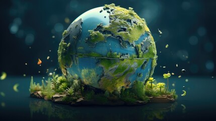 Obraz na płótnie Canvas Planet earth with trees on grassy blue background.